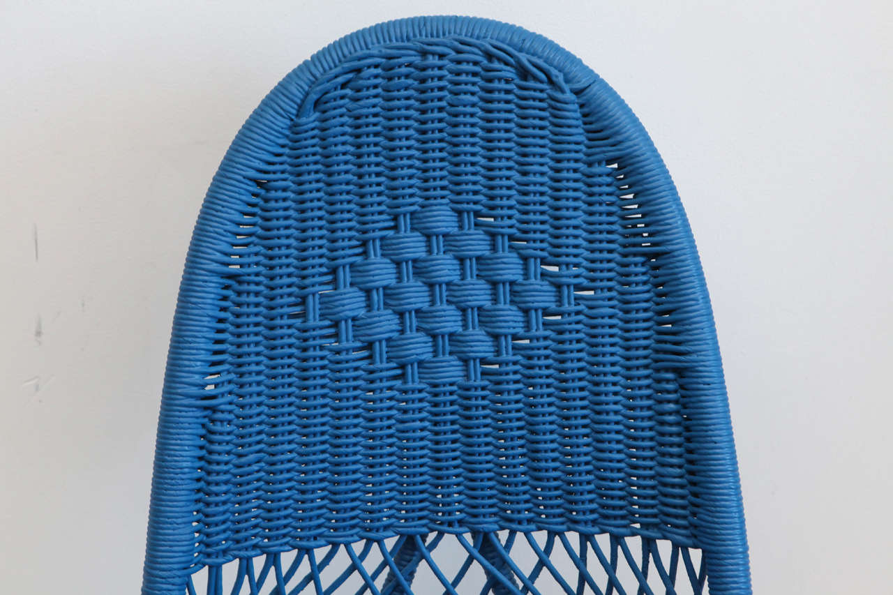 Set of Four Cobalt Blue Wicker Dining Chairs at 1stdibs
