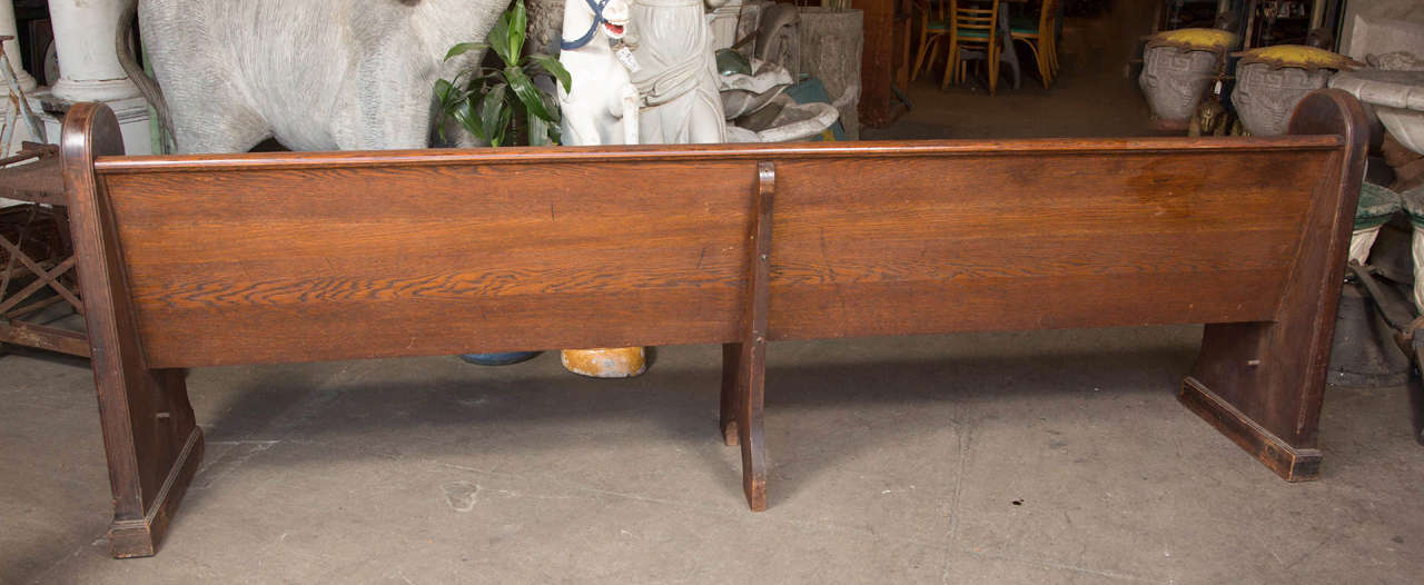 Antique Oak Church Pew with Carved Cross 2