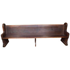 Antique Oak Church Pew with Carved Cross