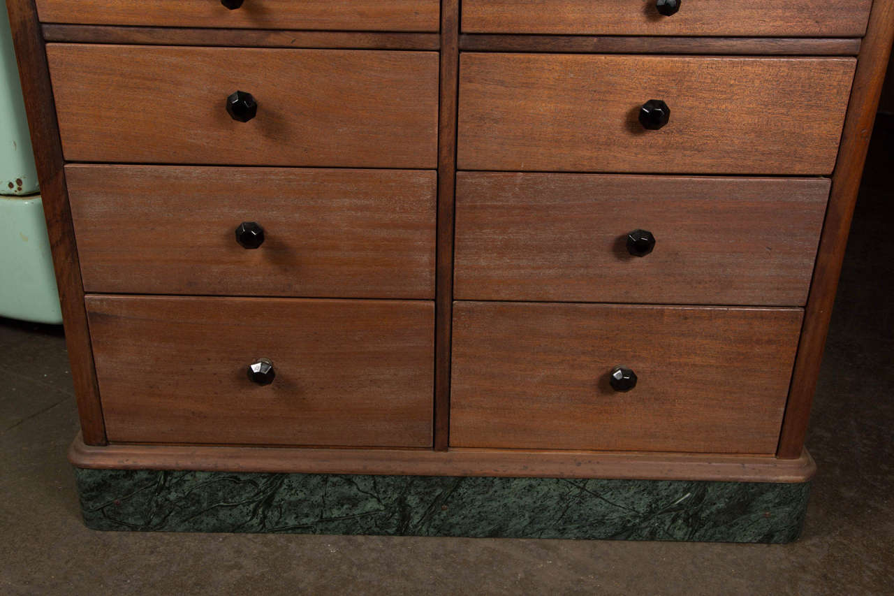 1920s Wooden Dental Cabinet with Textured Glass and Black Pulls In Excellent Condition In Los Angeles, CA