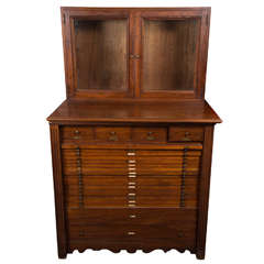 Wooden Map Cabinet with Glass Doors