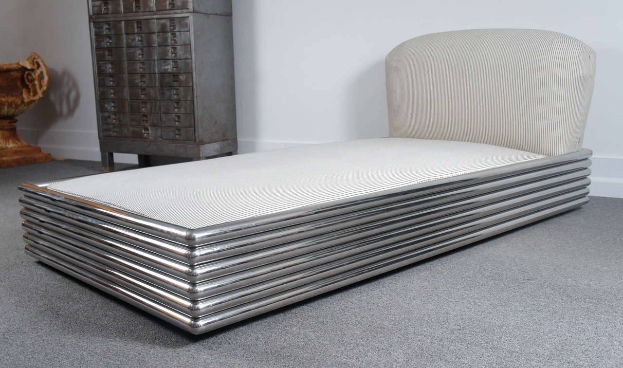 Mid-Century Modern Pair polished stainless steel radiator Brueton Chaise Lounges or Daybeds