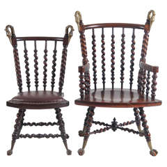 a pair of his and hers Victorian mahogany spindle chairs