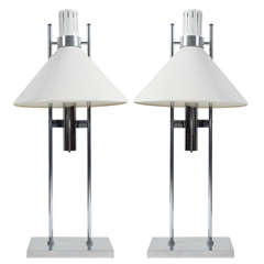 pair of Space Age Table lamps in polished aluminum by Robert Sonneman