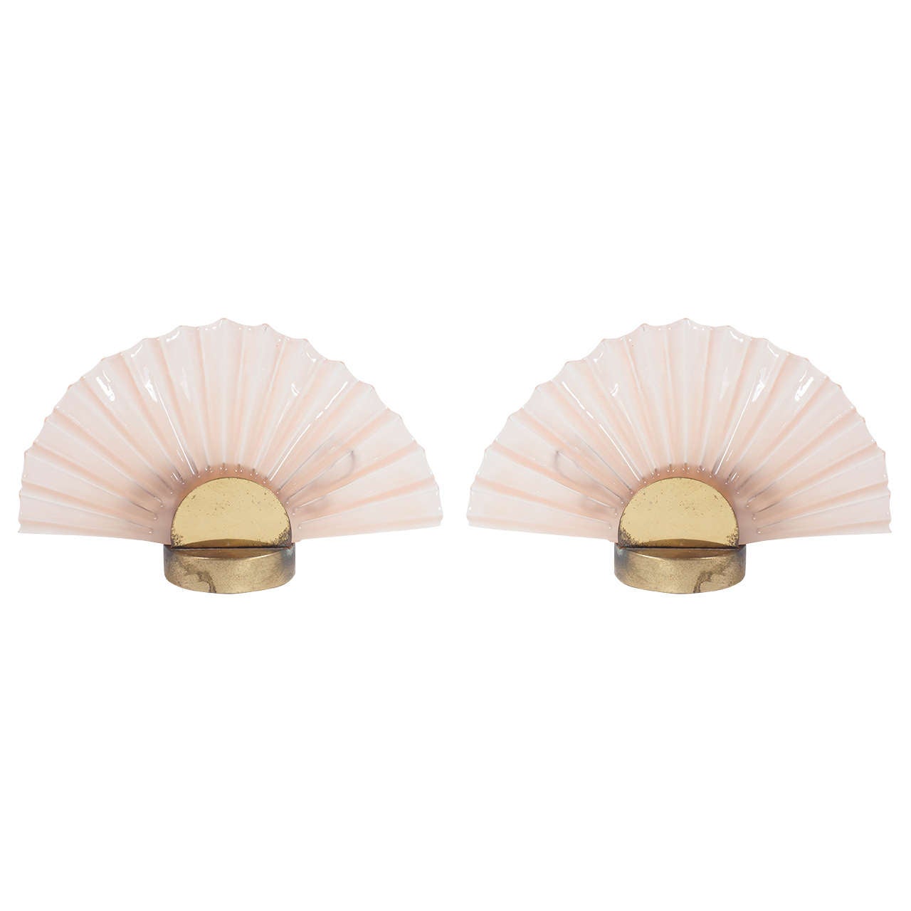 pair of Pink Murano glass clam shell lamps