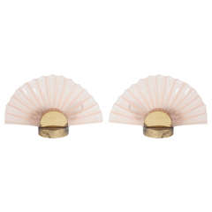 Retro pair of Pink Murano glass clam shell lamps