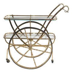 70's Brass and glass tea cart or drinks trolly