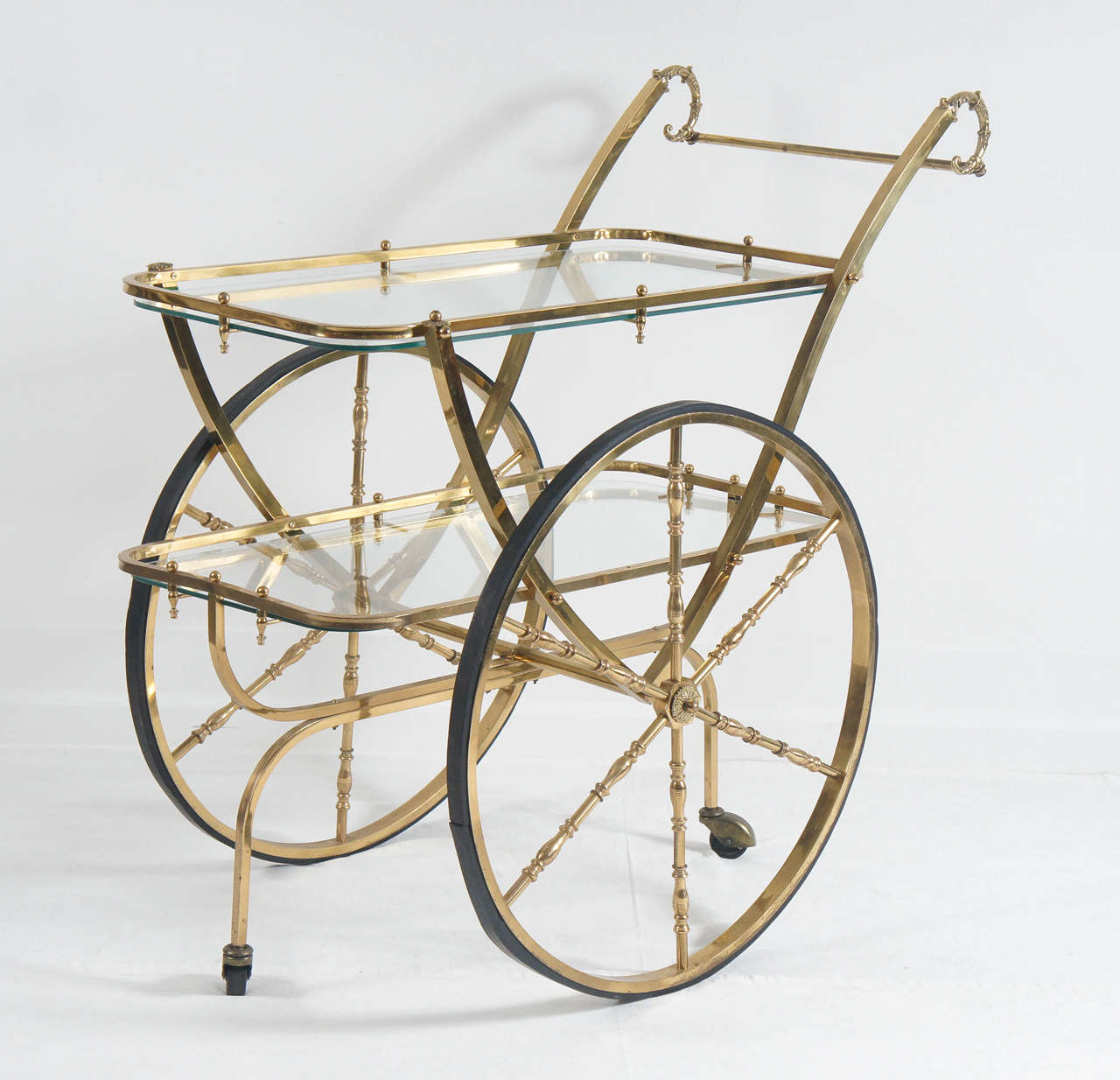 Mid-Century Modern 70's Brass and glass tea cart or drinks trolly