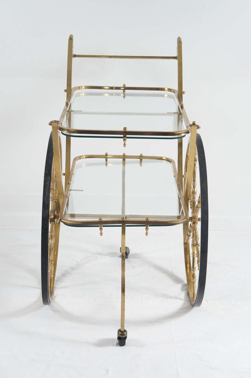 American 70's Brass and glass tea cart or drinks trolly