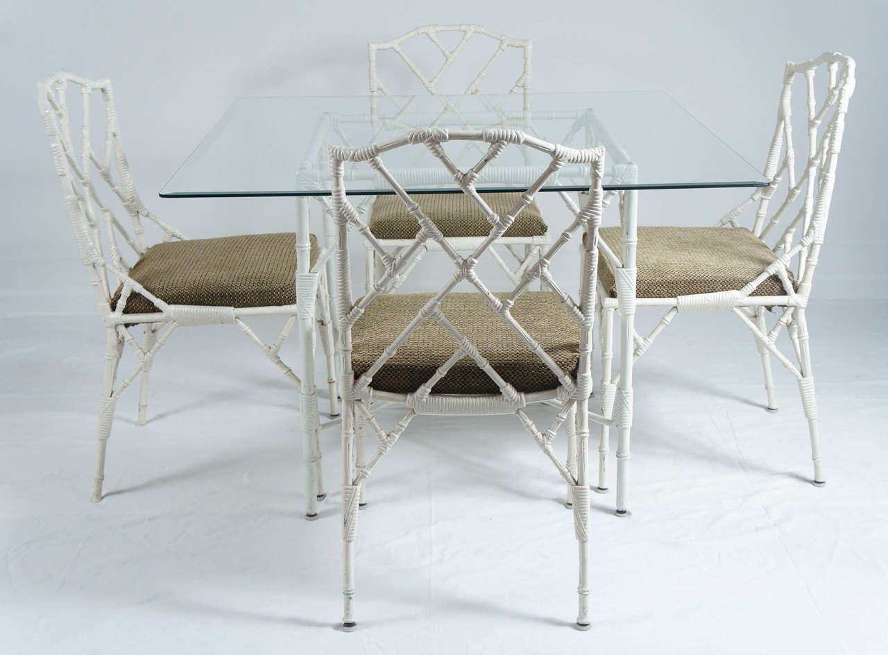 Faux Bamboo Metal Set with Four Matching Chairs For Sale at 1stDibs