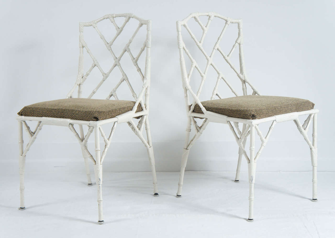 Faux Bamboo Metal Set with Four Matching Chairs For Sale at 1stDibs