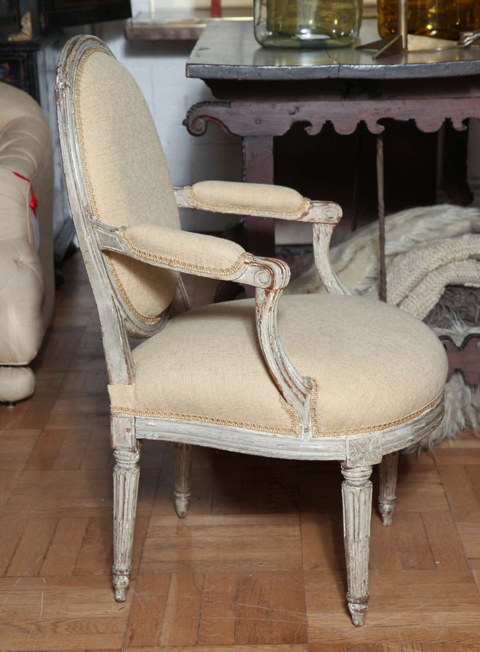 A Pair of Louis XVI Carved and Painted Beechwood Fauteuils A La Reine 2