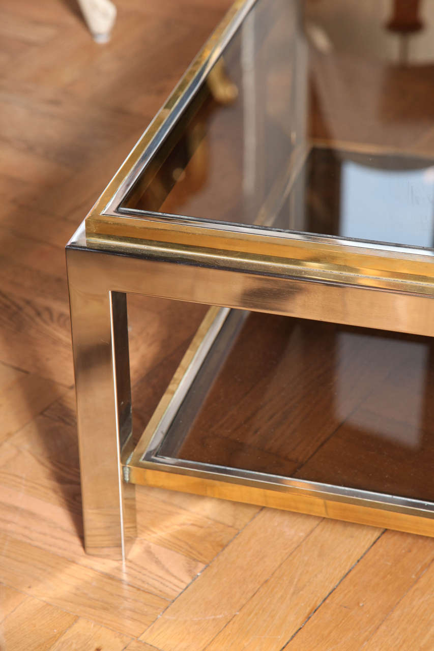 A Maison Charles Stamped Brass, Chrome and Glass Coffee Table. France c. 1970 2