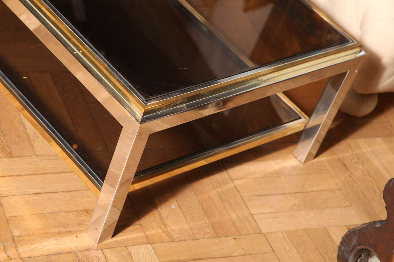 A Maison Charles Stamped Brass, Chrome and Glass Coffee Table. France c. 1970 3