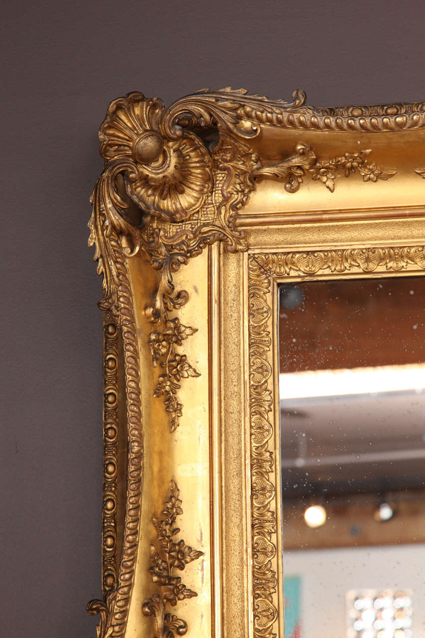 French A Louis XV Style Carved and Gilded Mirror. France 19th Century