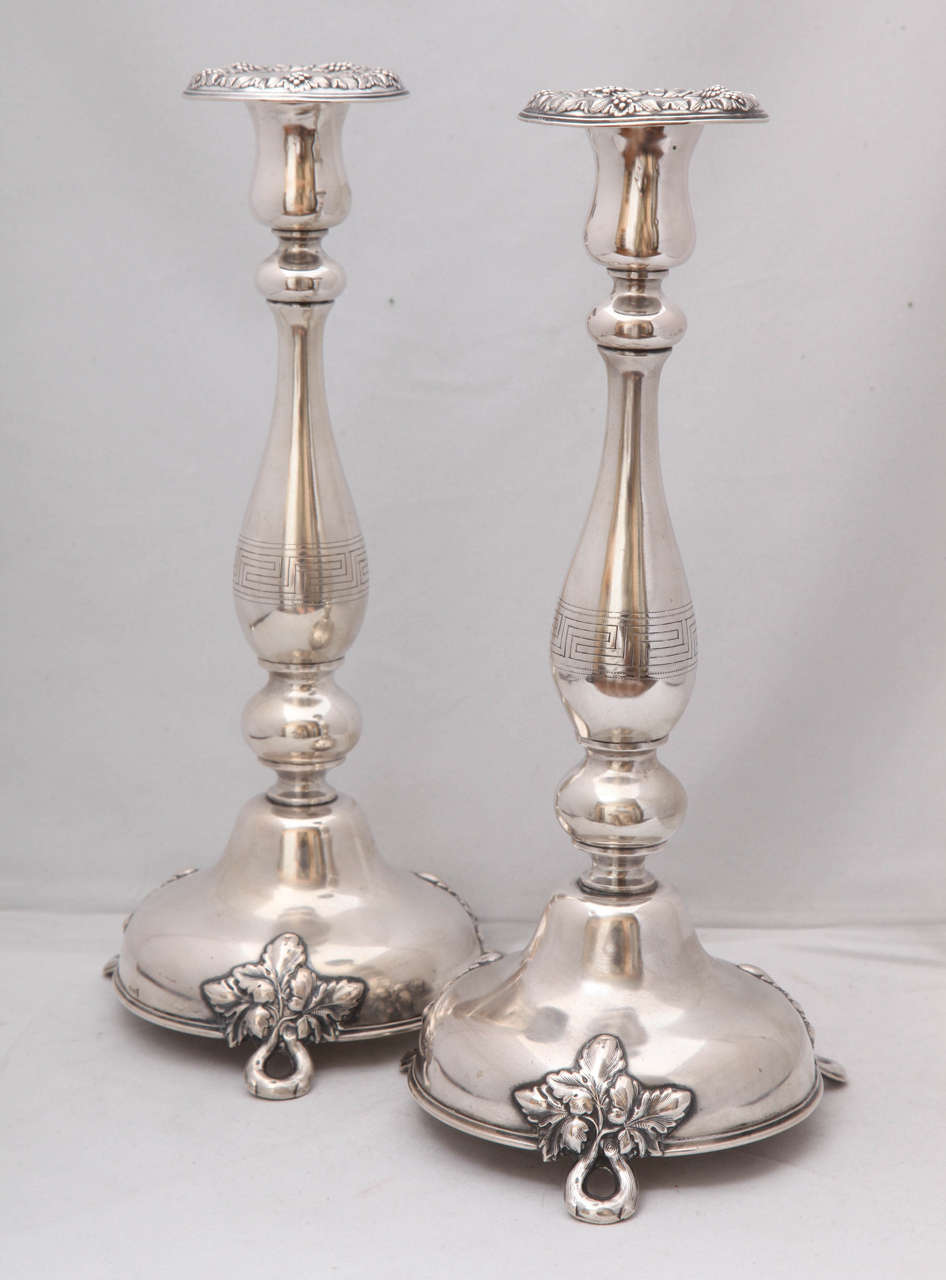 Art Nouveau Period, pair of continental silver (.800) candlesticks, Germany, circa 1910. Each 