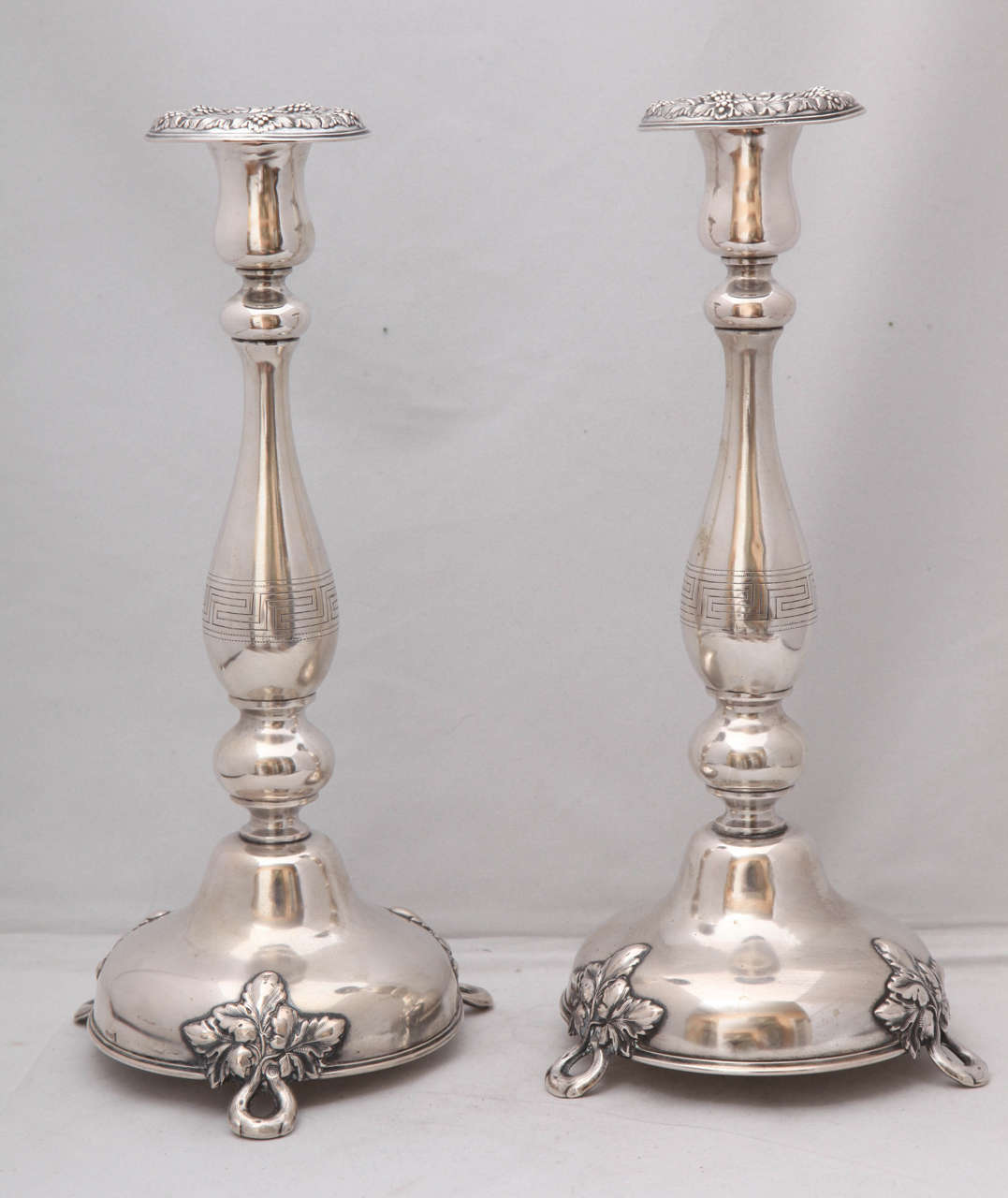 Art Nouveau Period Pair of Continental Silver Footed Sabbath Candlesticks In Good Condition In New York, NY