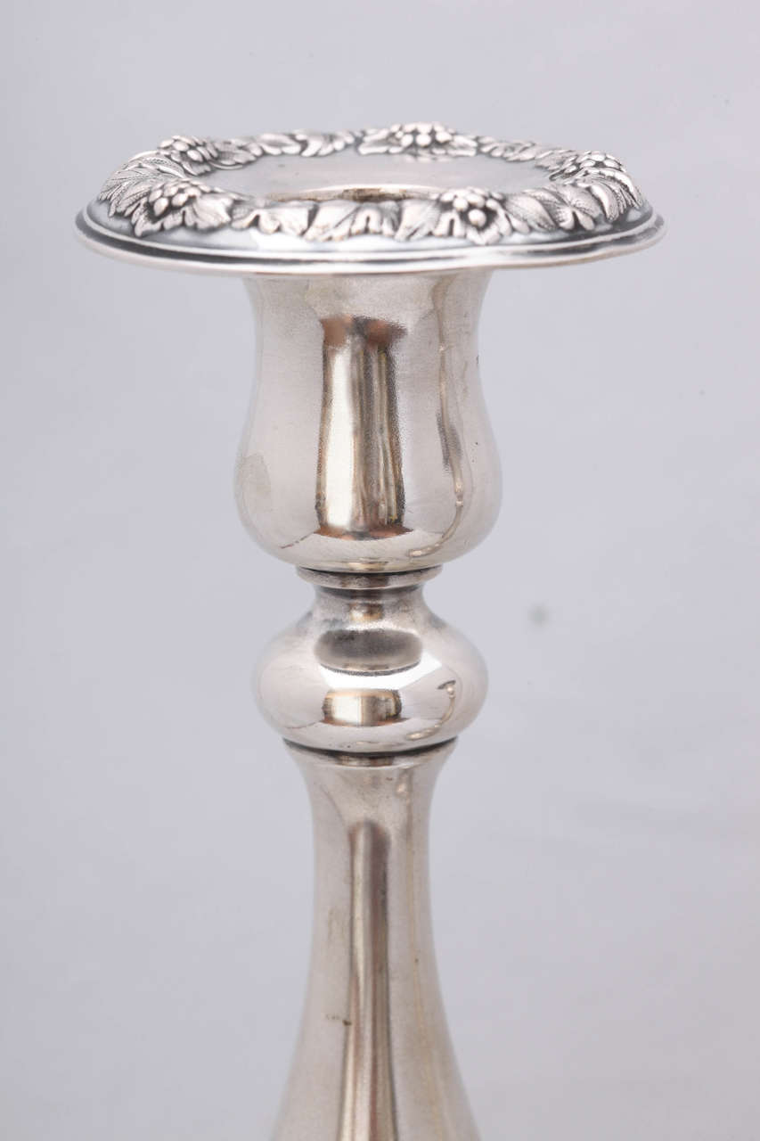 Sterling Silver Art Nouveau Period Pair of Continental Silver Footed Sabbath Candlesticks