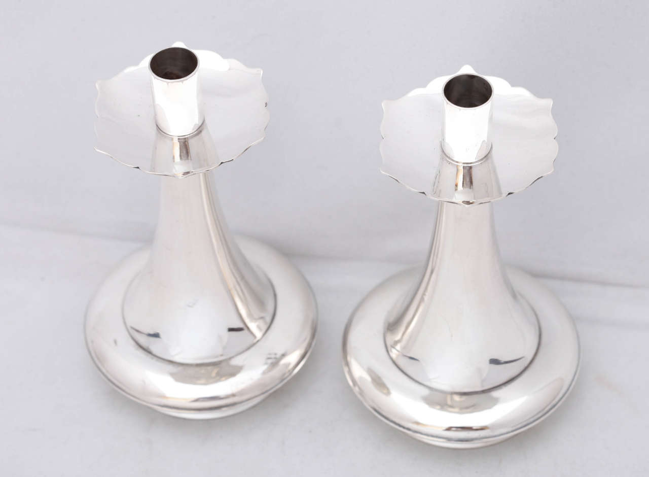 Unusual Pair of Mid-Century Modern Sterling Silver Candlesticks By Gorham For Sale 1