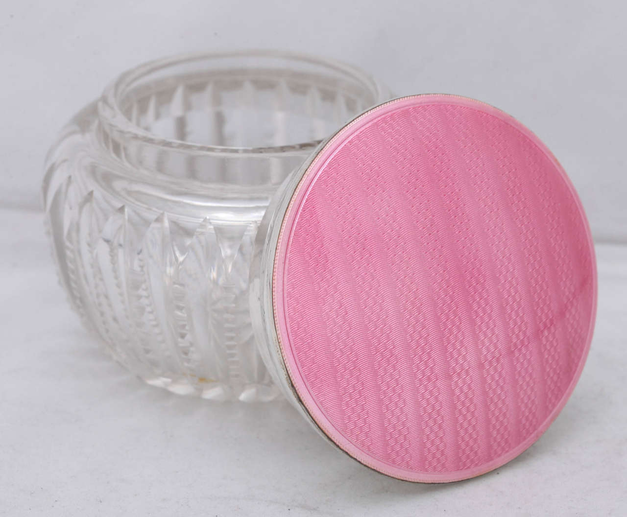 British Art Deco Sterling Silver, Pink Guilloche  Enamel and 