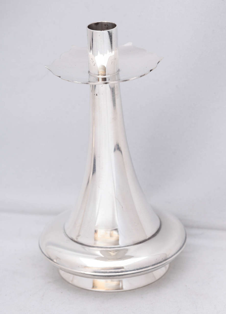 Unusual Pair of MidCentury Modern Sterling Silver Candlesticks By