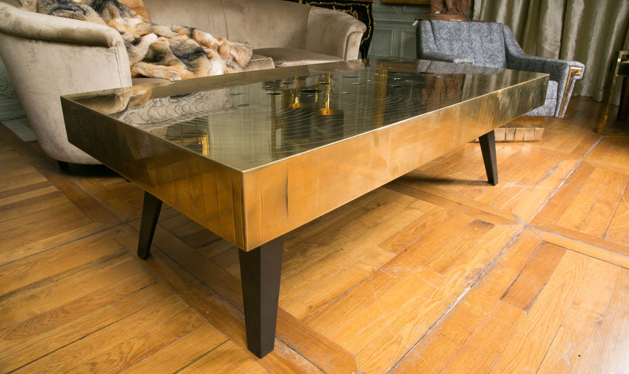 Brass and Black Jade Stones Coffee Table In Excellent Condition In Saint-Ouen (PARIS), FR