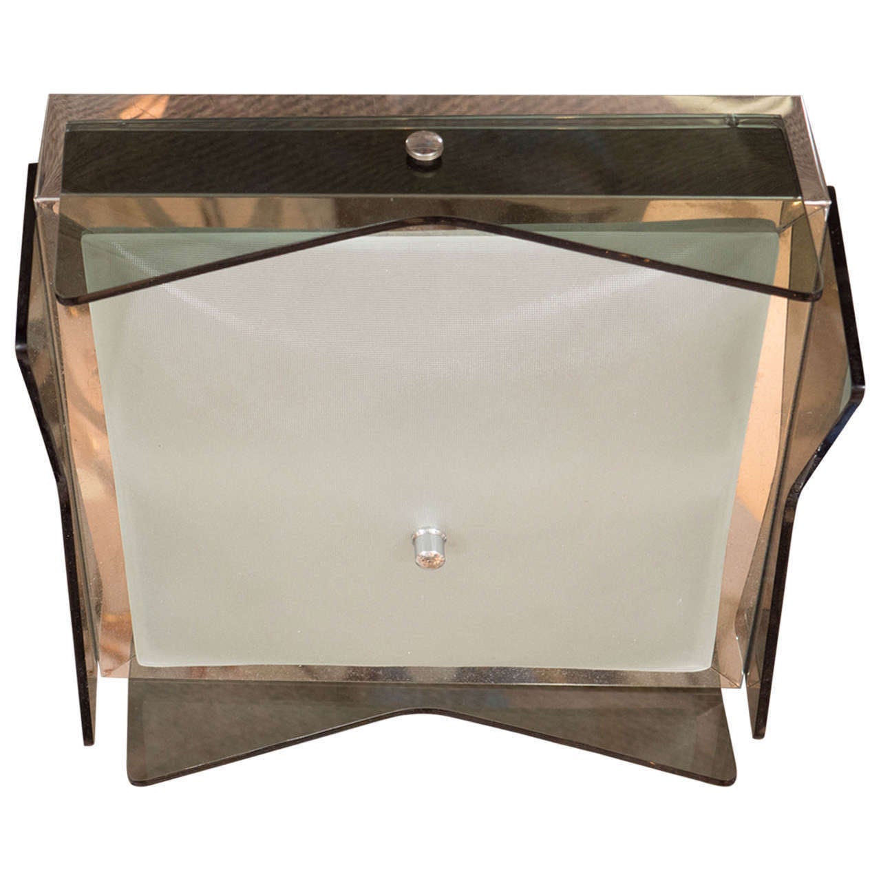 1970s Gray Glass and Chrome Ceiling Fixture in the Style of Fontana Arte