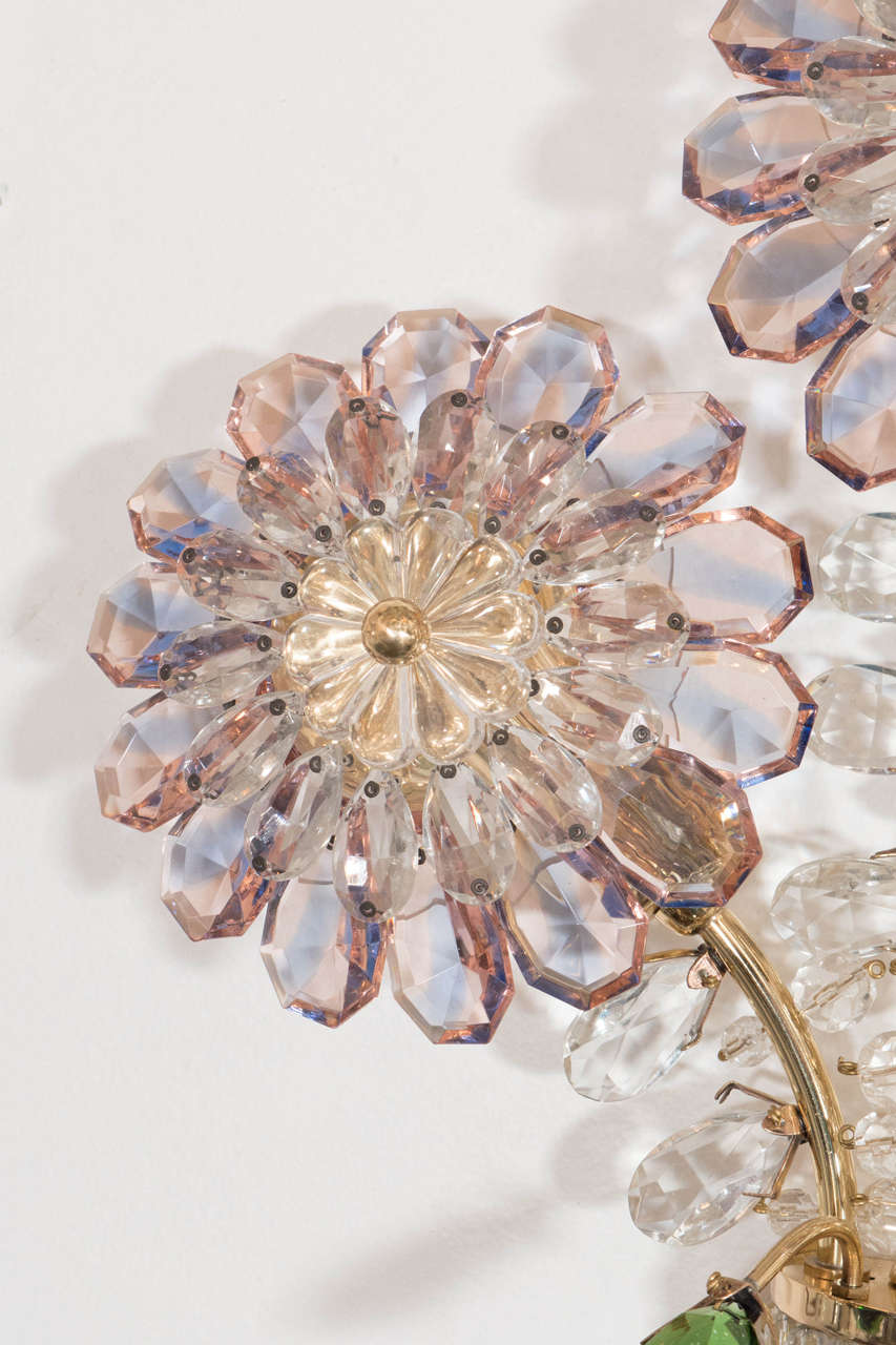Mid-20th Century Italian 1950s Crystal Floral Bouquet Sconces