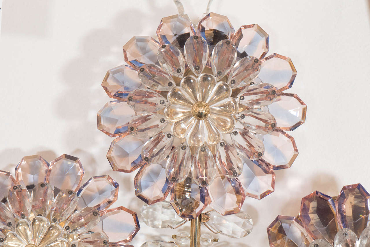 Brass Italian 1950s Crystal Floral Bouquet Sconces