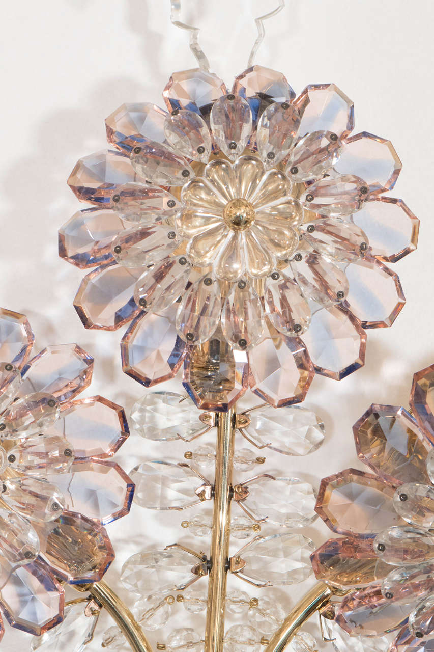 Italian 1950s Crystal Floral Bouquet Sconces 1