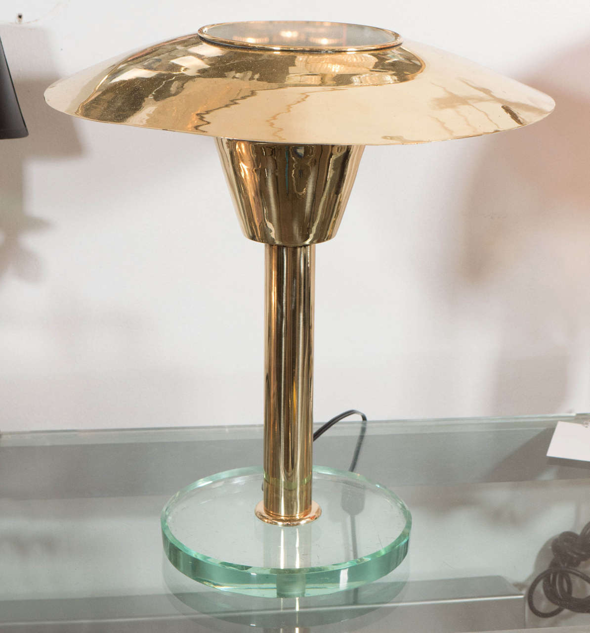 Italian 1930s Brass and Glass Table Lamp