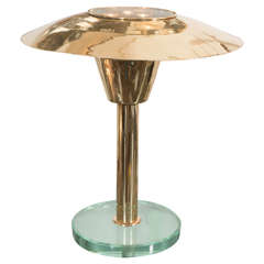 Italian 1930s Brass and Glass Table Lamp