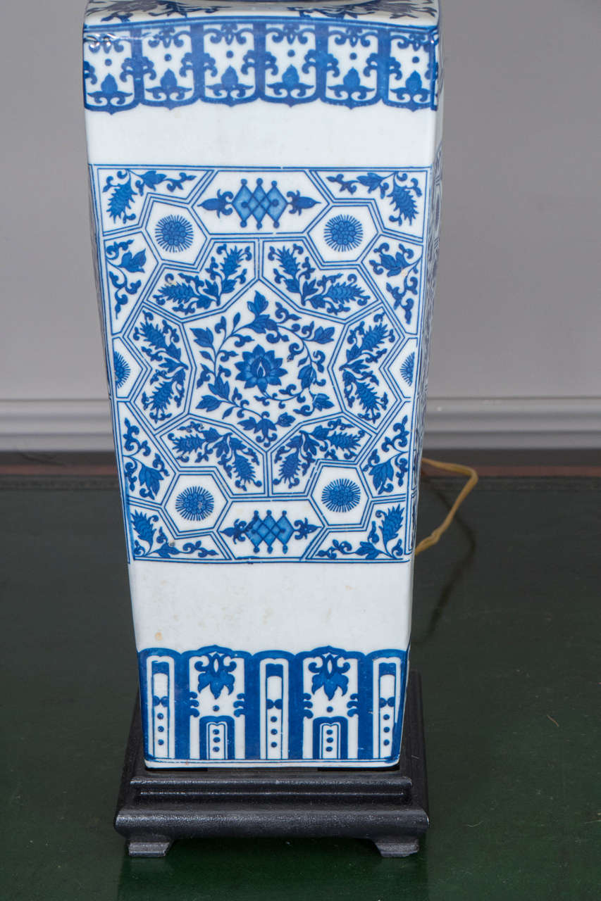 Qing Pair of Chinese Blue and White Porcelain Vases, Wired as Lamps