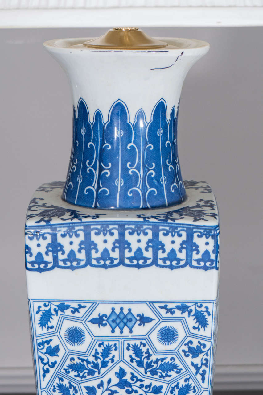 Pair of Chinese Blue and White Porcelain Vases, Wired as Lamps In Excellent Condition In New York, NY