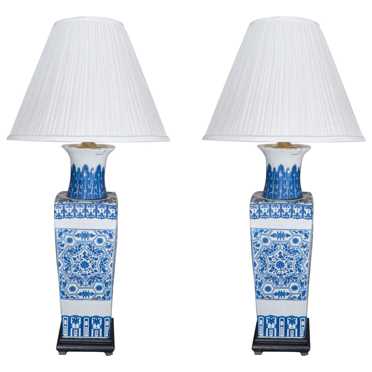 Pair of Chinese Blue and White Porcelain Vases, Wired as Lamps