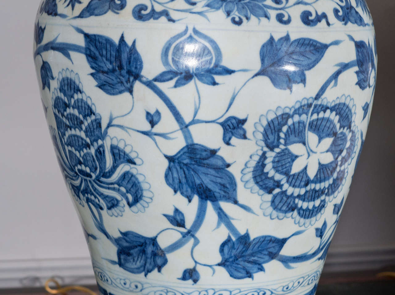 Pair of Chinese Blue and White Meiping Vases, Wired as Lamps 1