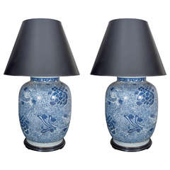 Pair of Extra Large Blue and White Porcelain Lamps