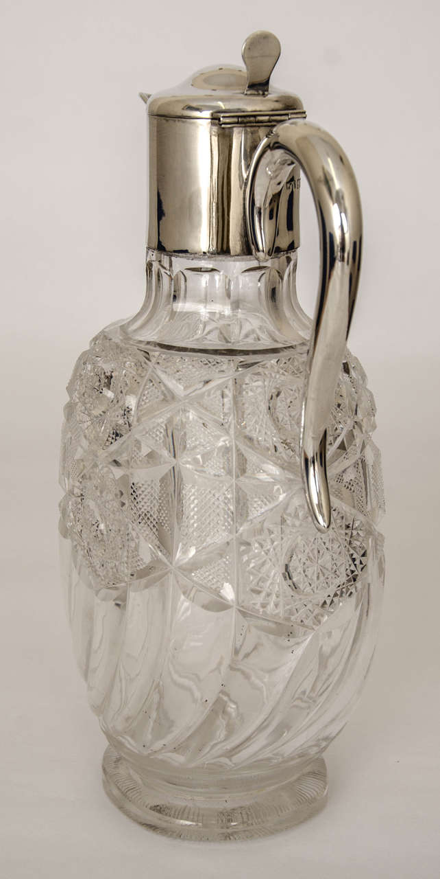 English Sterling Silver Mounted Claret Jug Made by Mappin & Webb in 1909 For Sale