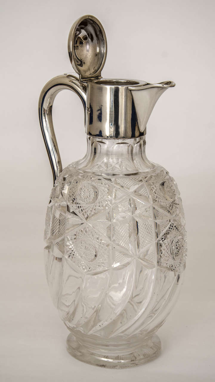 Early 20th Century Sterling Silver Mounted Claret Jug Made by Mappin & Webb in 1909 For Sale