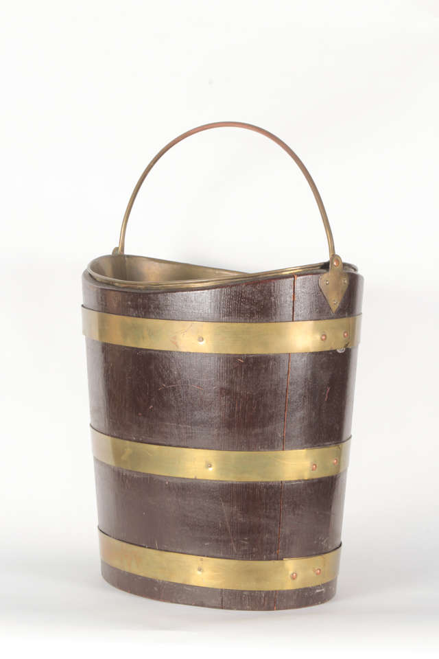Georgian 19th Century Brass Bound Coal Bucket For Sale