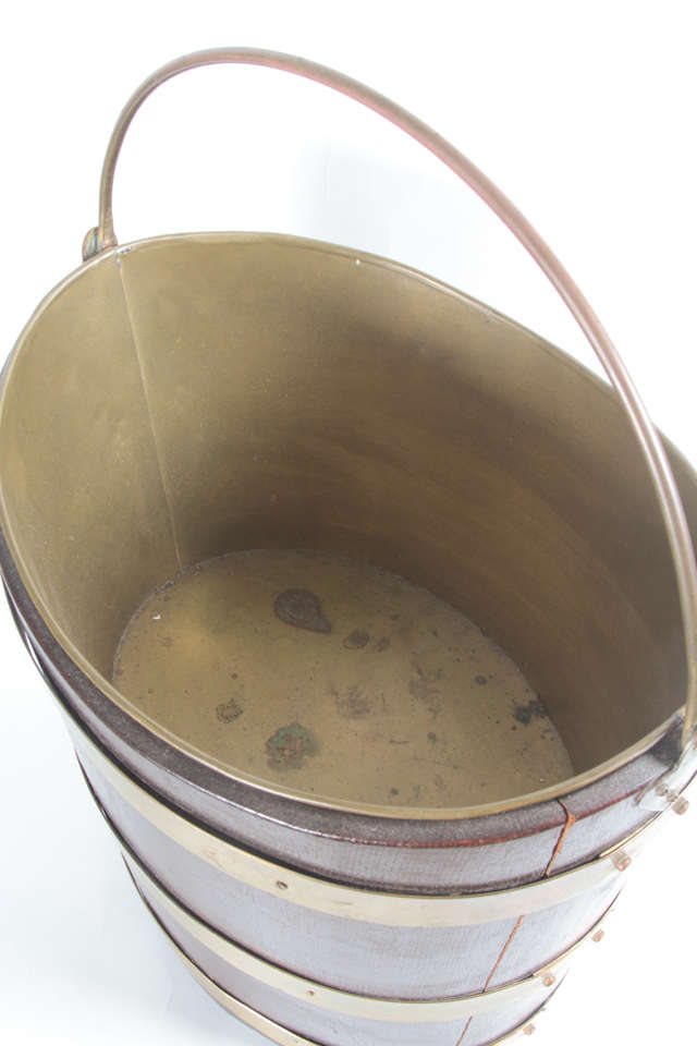 English 19th Century Brass Bound Coal Bucket For Sale