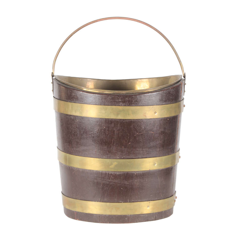 19th Century Brass Bound Coal Bucket For Sale