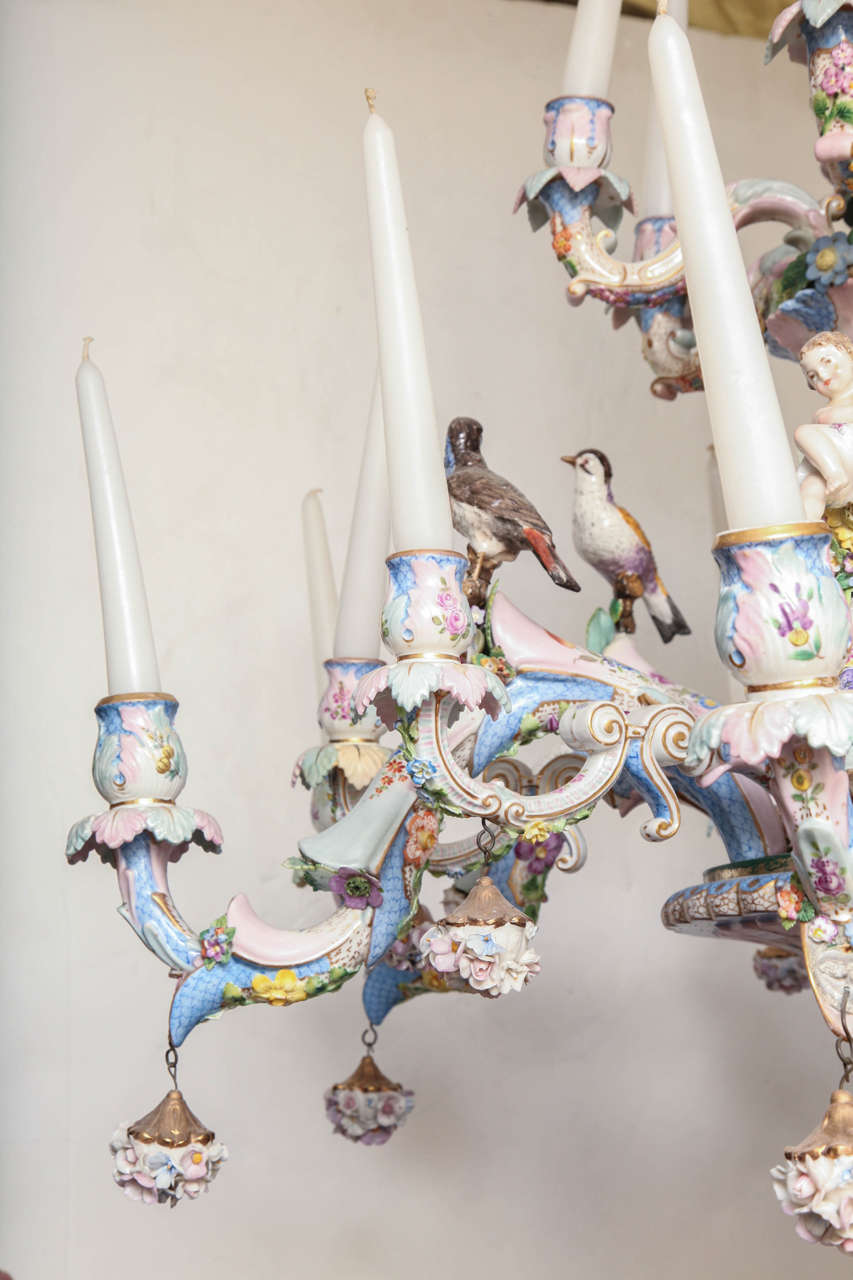 A Large And Rare 19 Century Chinoiseri Style Porcelain Chandelier 2