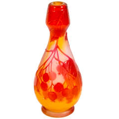 Art Nouveau Pomegranate & Tangerine Etched Glass Cameo Vase signed by Galle