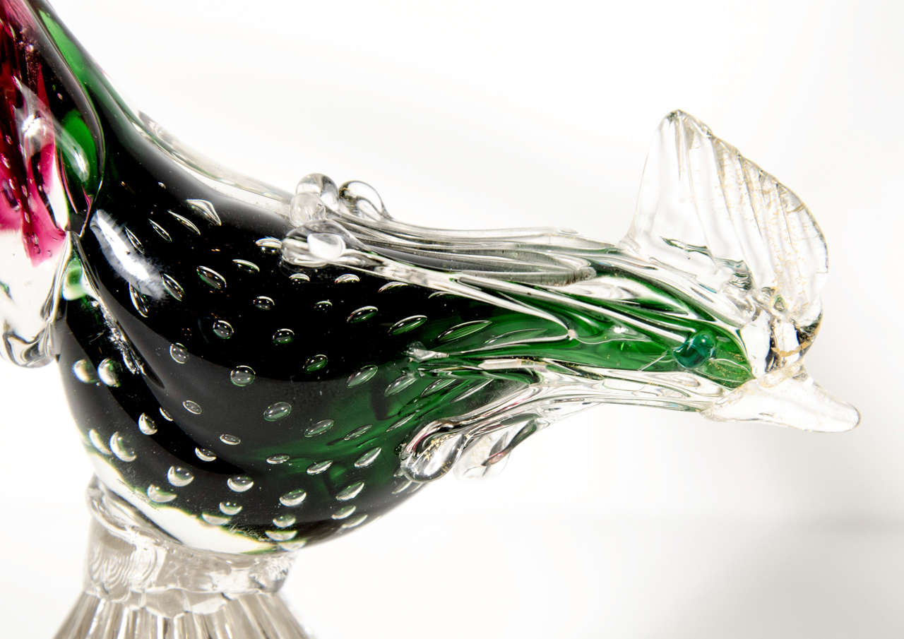 Mid-Century Modern Pair of Elegant Mid-Century Murano Glass Pheasants