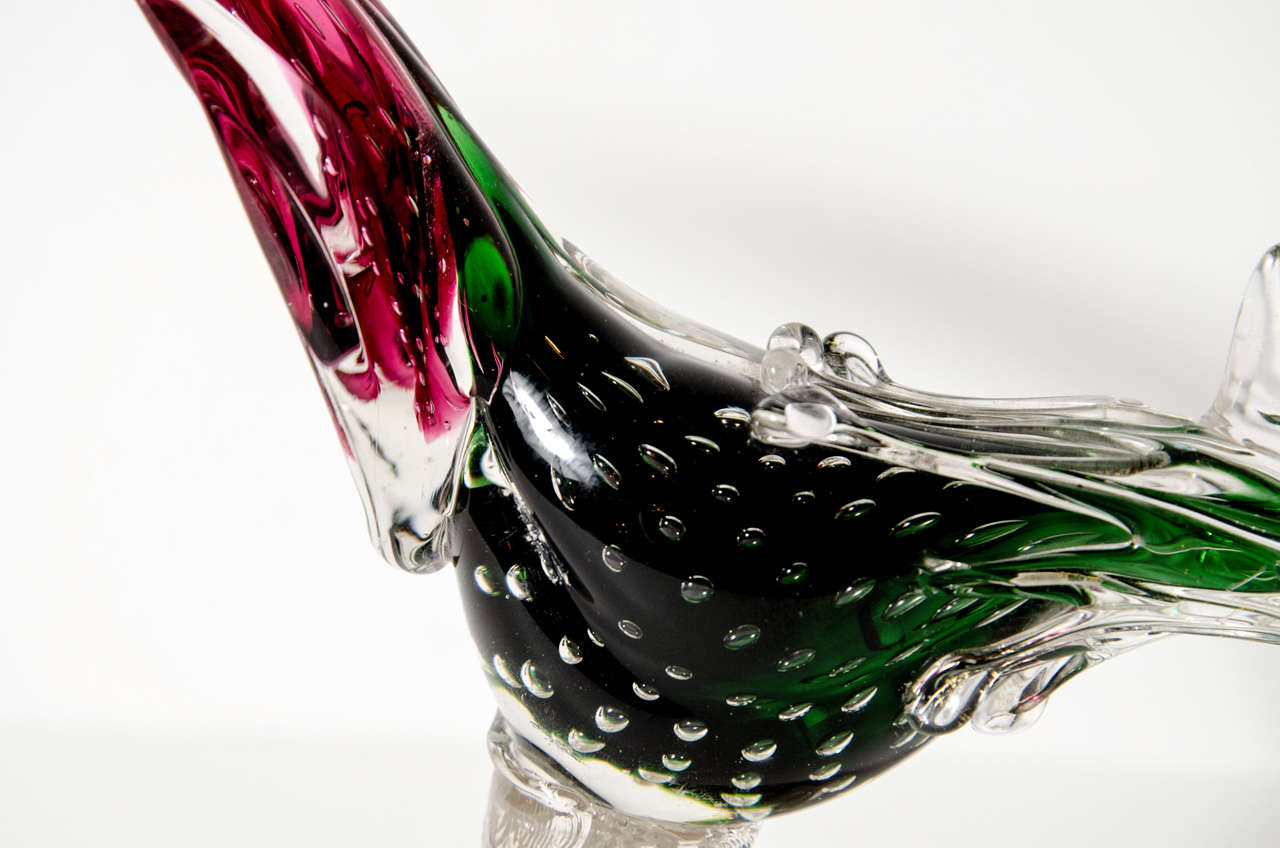 Pair of Elegant Mid-Century Murano Glass Pheasants In Excellent Condition In New York, NY
