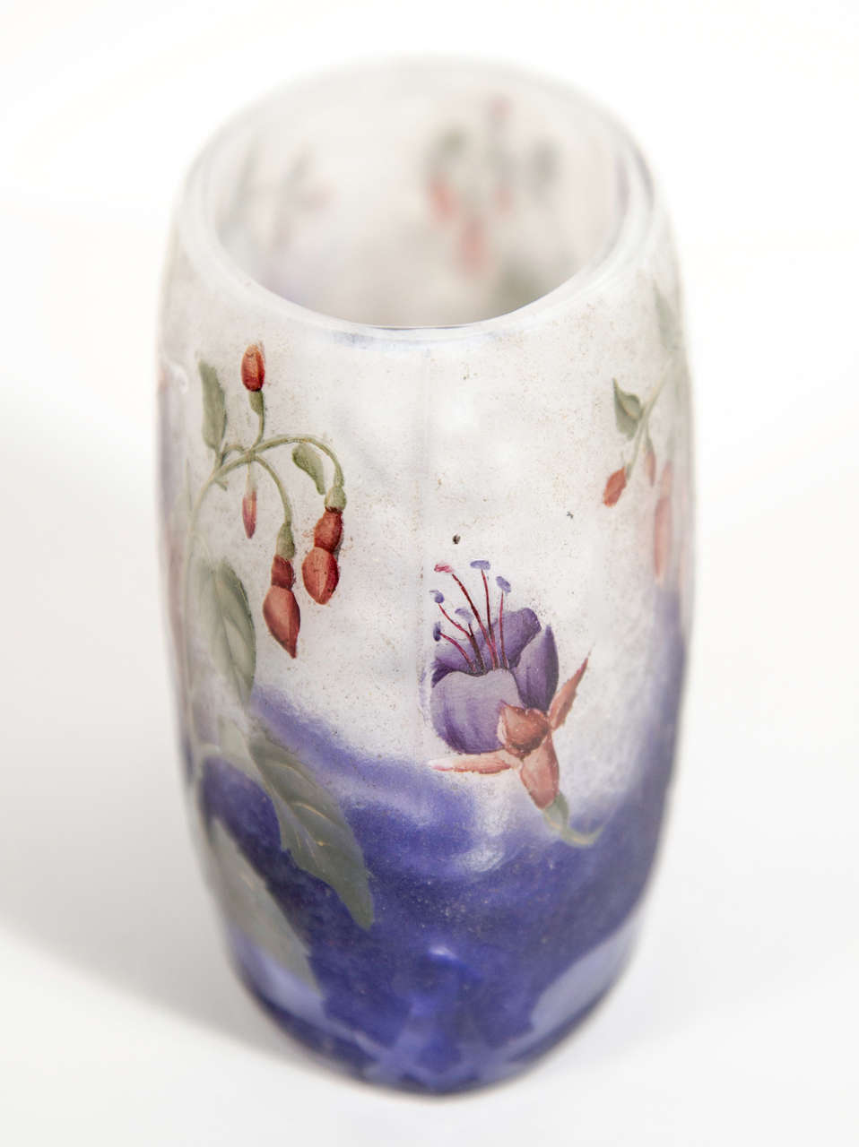 20th Century Art Nouveau Fuchsia & Purple Acid Etched Glass Cameo Vase signed by Daum