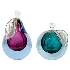 Hand Blown Murano Glass Pear and Apple by Barbini