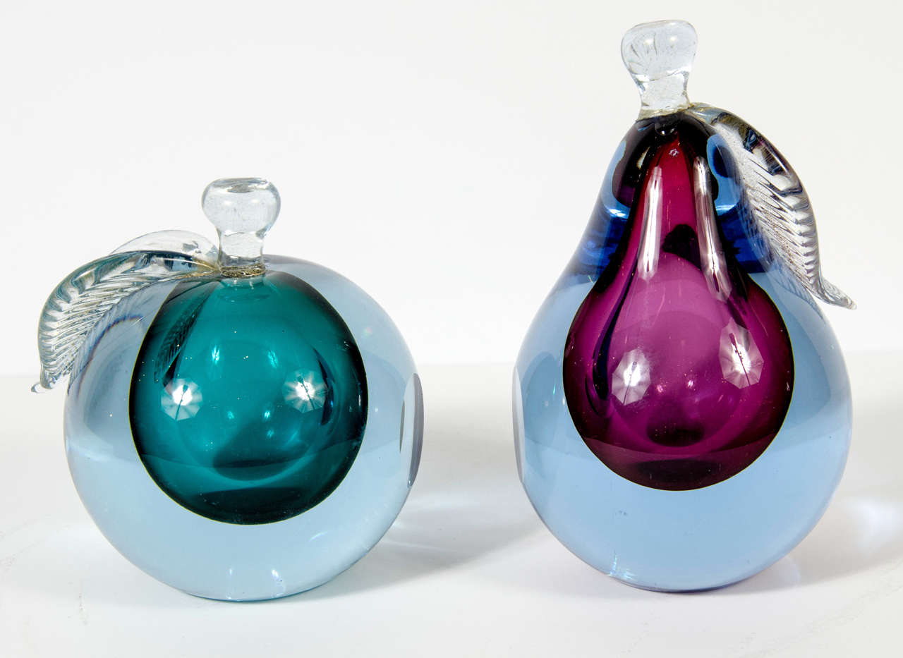 Hand Blown Murano Glass Pear and Apple by Barbini 2