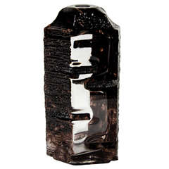 Exquisite Art Deco Smoked Brown Hand Blown Glass Vase signed by Daum